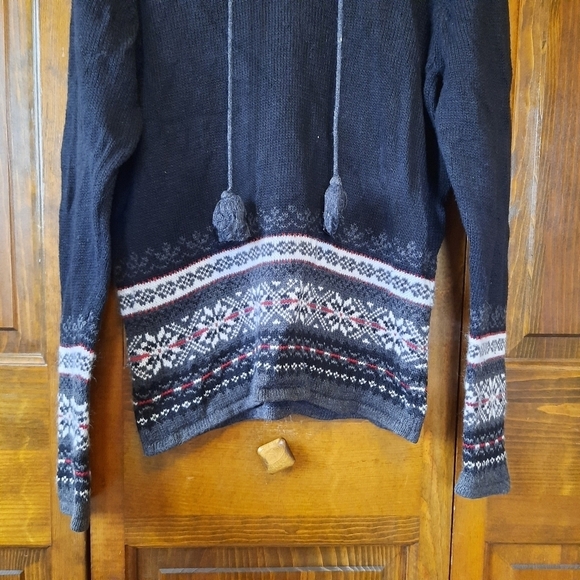 Vintage Y2K Erika & Co. black Nordic fair isle knit v-neck sweater size medium - Picture 3 of 12